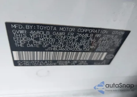 2009 Lexus Es 350 из США, поврежденный, VIN JTHBJ46G092336734